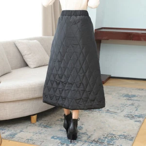 Women Thick Padded Quilt Skirt Puffer Puffa Long A Line Winter Elastic Waist Fit - Picture 1 of 12