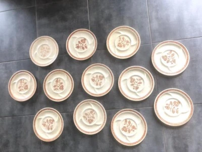 Lot de 12 assiettes à fondue vintage années 70 en grés - Photo 1/4