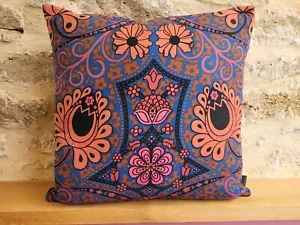 Sanderson Morris Kea Rare Vintage 70's Fabric Orange & Blue Velvet Cushion Cover - Picture 1 of 16