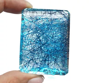 Zertifizierter 226Ct smaragdfarbener Schnitt große Größe blau Farbe rutilierter Quarz loser Edelstein - Bild 1 von 7