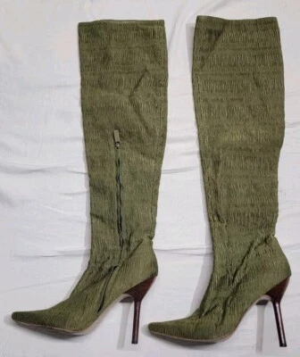 F/W 1999 Gucci by Tom Ford Ruched Silk 4.5" Heeled Boots Ad Campaign Size 10B - Image 1 of 4