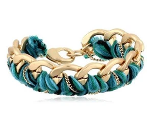 Brand NEW - Sam Edelman Braided Turquoise Chain Bracelet - Picture 1 of 1