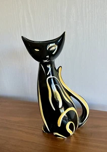 MCM Schmider Tigris Pottery Cat Vase ~ Black & Yellow ~ 4130 ~ 1950's A. Becky - Picture 1 of 7