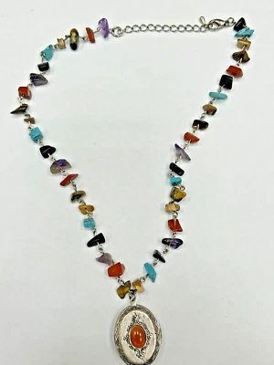 Handmade 18 Inch Necklace With Genuine Gemstone Chip Beads and Photo Locket - Image 1 of 4