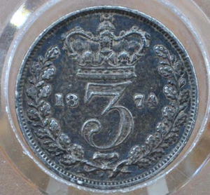 1874 Threepence Great Britain 3 Pence Silver - Prooflike - UK 3 Pence 1874 - Picture 1 of 4