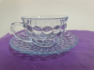 Taza y platillo de burbujas azules Anchor Hocking 5-3/4 - Imagen 1 de 10