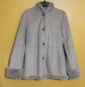 Chaqueta Abrigo Jones New York Sport Para Mujer Beige Imitación Gamuza Talla Mediana Con Capucha - Imagen 1 de 9