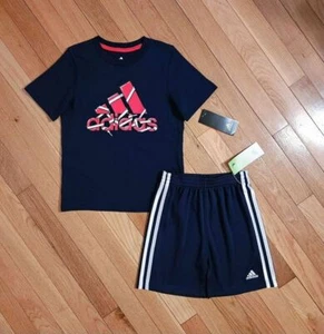 NEW ADIDAS Little Boy Tee & Short Set, Navy Blue (sz 4, 5 avail) - Picture 1 of 4