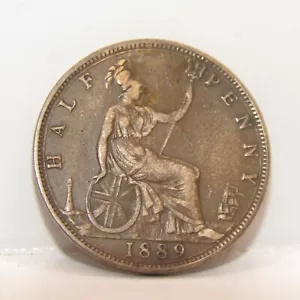 1889 British Half Penny Coin Queen Victoria #13 - Picture 1 of 2