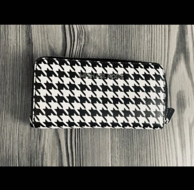 MICHAEL KORS Houndstooth Zip Around Leather Envelope Wallet - Image 1 of 4