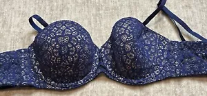 Neu mit Etikett Victoria’s Secret gepolsterter Halb-BH Spitzenbesatz BH 34C blau - Bild 1 von 4