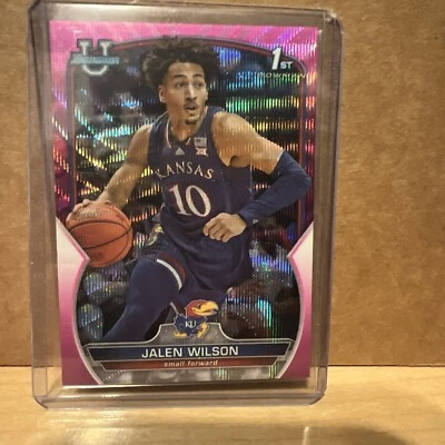 2023 Bowman U Chrome 1st Pink Rookie Refractor Jalen Wilson #76/125 KS Jayhawks - Image 1 of 4