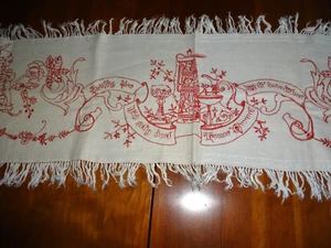 Antique Hand Woven Linen Hand embroidered Table Runner - Picture 1 of 9
