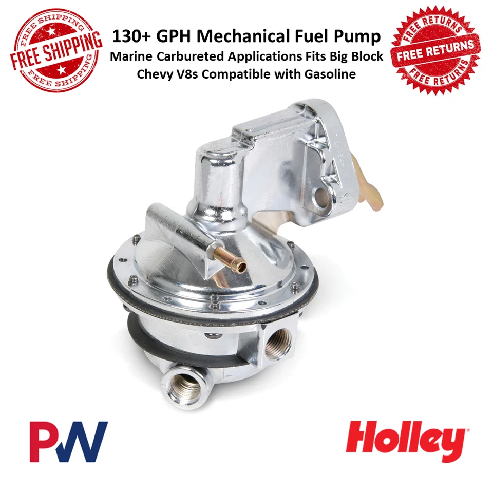 Holley 机械燃料泵 银色 130 GPH,416 LPH 汽油类型 适用于船舶 BBC — 第 1/4 张图片