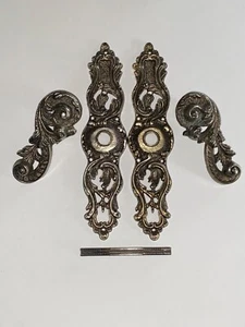 Vintage VIP Fancy Victorian Lever Door Handles w/ Backplates Silver Plated Brass - Picture 1 of 9