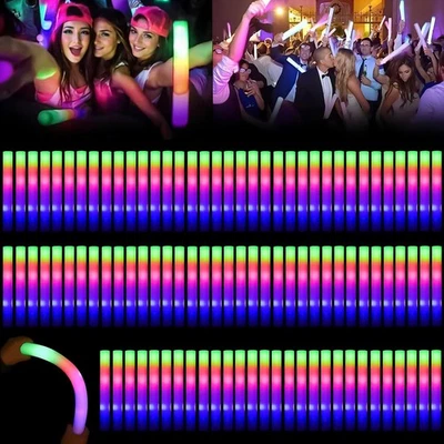 100PCS LED Foam Sticks Light Up Wands Rally Flashing Glow Party Rave - Image 1 of 4