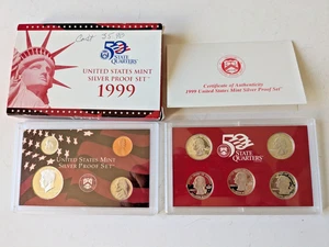 1999-S US Mint Silver Proof Set OGP COA & Box 9 Coins 90% United States - Picture 1 of 6