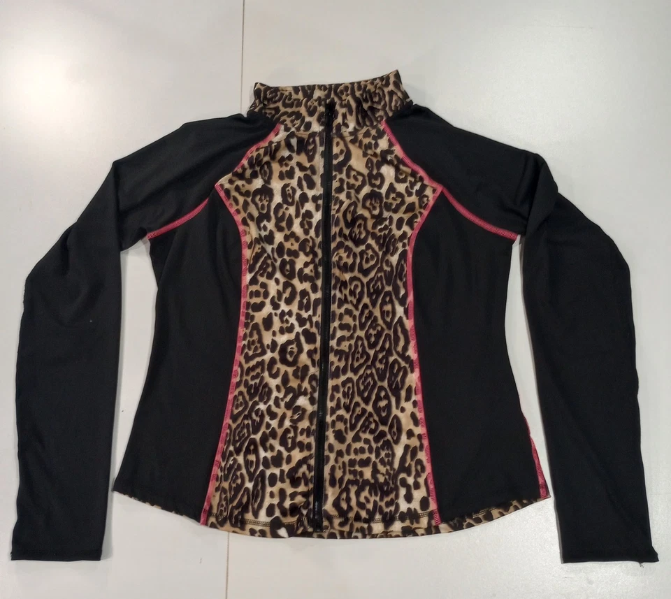 Blusa esportiva feminina Hard Candy rosa estampa animal ativa e preta XL manga longa com zíper - Imagem 1 de 4