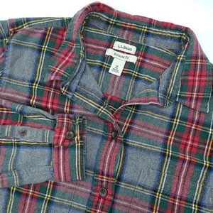 Camicia LL Bean donna M grigia rossa verde a quadri Freeport flanella manica lunga outdoor - Foto 1 di 11