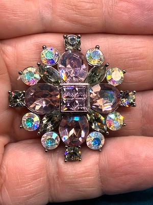 Signed Vintage Givenchy Brooch Purple and AB Rhinestone Crystal 1 3/4" - Image 1 of 4