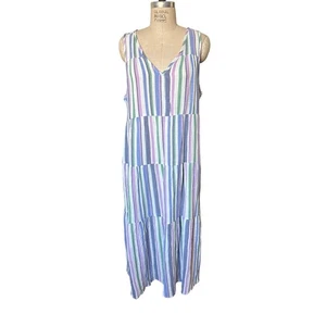 Neu mit Etikett Marine Lagenlook Corinne Maxi Baumwollgaze Kleid in coolen Streifen Größe XL - Bild 1 von 8