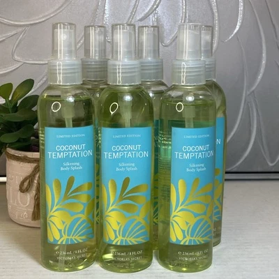 6-VICTORIA’s  SECRET COCONUT TEMPTATION BODY SPLASH SPRAY - VERY RARE - 8oz - Image 1 of 4