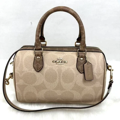 Coach Rowan Satchel Bag Crossbody In Blocked Signature Canvas Gold/Sand/Tan NWT - Image 1 of 4