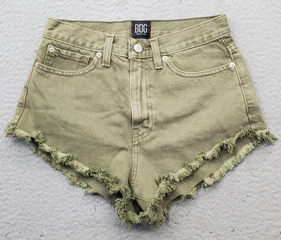 Pantalones Cortos Descarados BDG Urban Outfitters Para Mujer 25 Verde Denim Dobladillo Deshilachado Tiro Alto Foto 1 de 4