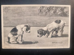 Maude Scrivener Artist Signed Postcard C1905 Cute Puppy Dog Stag Beetle - Picture 1 of 2