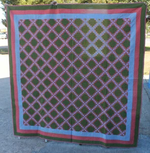 Postage Stamp or Irish Chain Antique Quilt – Green & Blue - Circa 1890's - Picture 1 of 8