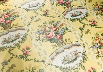 LELIEVRE MULTI ON YELLOW "FOUNTAINEBLEAU" WARP PRINT FRENCH SILK TAFFETA FABRIC* - Image 1 of 4