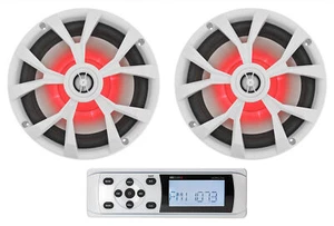 MB QUART MDR2.0W Marine Boat AM/FM Receiver w/Bluetooth+2) Rockville 8" Speakers - Picture 1 of 12