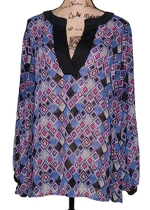 Lane Bryant - Semi-Sheer Multicolor Diamond Pattern Tunic -  Women's Size 14/16 - Picture 1 of 3