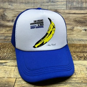 The Velvet Underground Andy Warhol Mens Trucker Hat Blue Snapback 90s Ball Cap - Picture 1 of 8