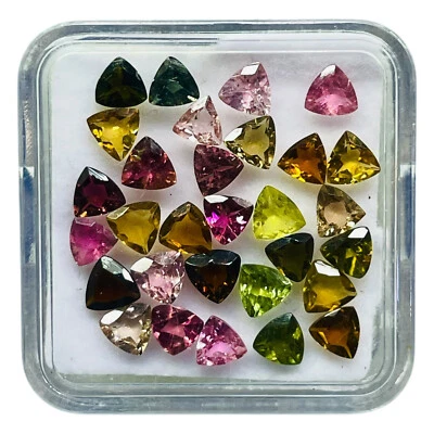 30 Pcs Natural Tourmaline 4x4mm Trillion Cut Multi Color Loose Gemstones Lot - Image 1 of 4