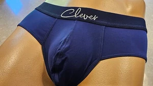 CLEVER MODA MENS NYLON U POUCH BRIEFS UNDERPANTS BRIEFS NAVY BLUE NWOT UK M - Picture 1 of 7