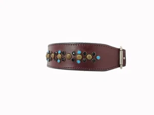 Shwaan Leather Dog Collar Brown Brown RHINESTONE Dog Collar  - Picture 1 of 7