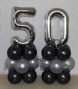 50th BIRTHDAY- AGE 50 - SILVER - FOIL BALLOON DISPLAY -TABLE CENTREPIECE-BANNER - Picture 1 of 5