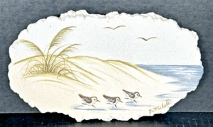 Sand Pipers Piping Plovers Hand Painted Sand Plaster Wall Plaque Signed Coastal - Picture 1 of 10