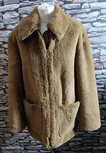 Topshop Ladies Faux Fur Deep Pile Luxurious Coat Jacket Collared Caramel Size 10 - Picture 1 of 16