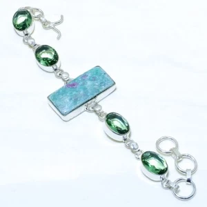 Rubin (Glimmer) , Grün Amethyst Edelstein Silber Schmuck Armband 17.8-20.3cm - Bild 1 von 2