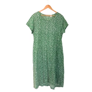 NEW La Cera womens T shirt Dress Midi Floral Short Sleeve Sz Large Green White - Picture 1 of 5
