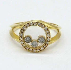 Chopard Happy Diamond 3P Pave Round Motif 18k Yellow Gold Ring Size 6.2US - Picture 1 of 7