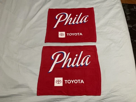 Lot of 2 Philadelphia 76ers NBA Red Rally Towel SGA Cover