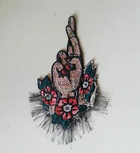 Vintage Hand Good Luck Handmade Embroidered Patch - Picture 1 of 6