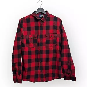 H&M Buffalo Plaid Button Shirt Collared Pockets Rustic Winter Mens Medium - Picture 1 of 3