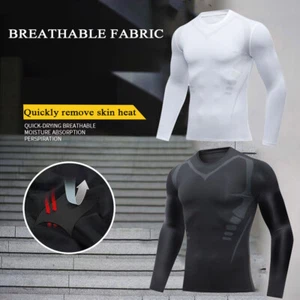 Men's Fitness Top Control Shirts T Shirts Pullover Long Sleeve Fast Dry Solid - Picture 1 of 11