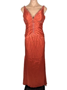 Alyce Designs Red Ruched Satin Illusion Beaded PROM Evening Gown Dress Sz 6 - Picture 1 of 7