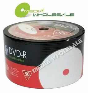 HP Blank DVD-R DVDR 16X White Inkjet Printab 4.7GB Recordable Disc LOT 50 - 1800 - Picture 1 of 3
