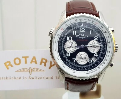 ROTARY Mens Watch Brown Leather Chronograph Chronospeed Luminous Boxed RRP £220 - image 1 of 4